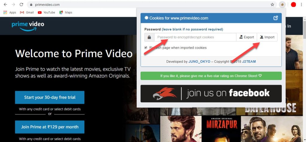 prime video working cookies